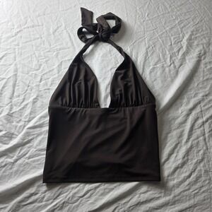 Garage women's tank halter plunge brown large grunge